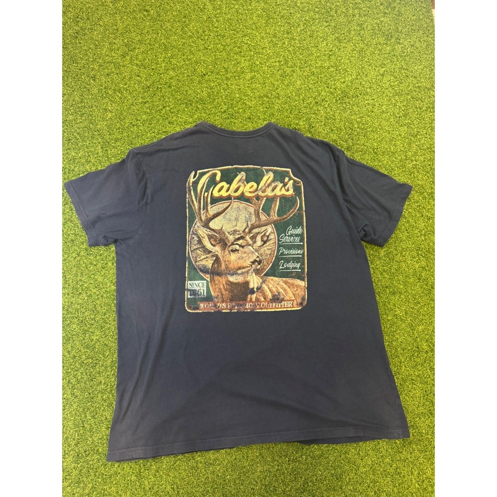 Cabelas Mens Black Deer Buck Graphic T-Shirt Short Sleeve Large Logo Tee 2XL